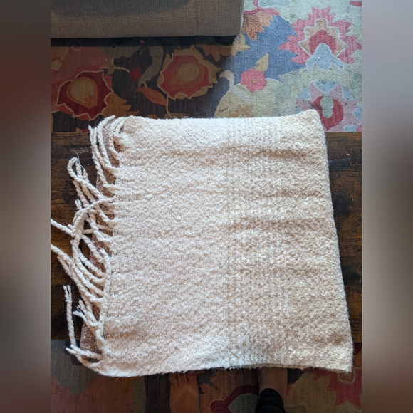 MER SEA Anthropologie Cozy Cream & Beige Boucle Knit Scarf with Fringe - Picture 7 of 7